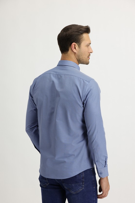 Erkek Giyim - Uzun Kol Slim Fit Kareli Gömlek