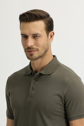 Erkek Giyim - ORTA HAKİ 3X Beden Polo Yaka Slim Fit Tişört