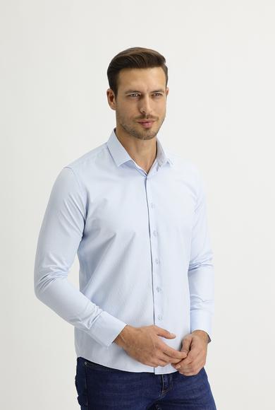 Erkek Giyim - AÇIK MAVİ S Beden Uzun Kol Slim Fit Çizgili Gömlek
