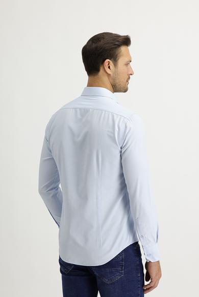 Erkek Giyim - AÇIK MAVİ S Beden Uzun Kol Slim Fit Çizgili Gömlek