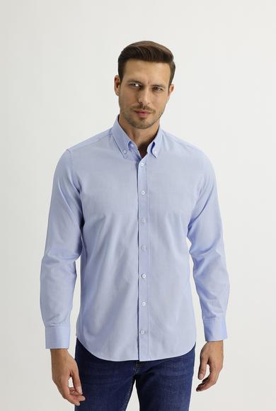 Erkek Giyim - GÖK MAVİSİ L Beden Uzun Kol Slim Fit Oxford Gömlek
