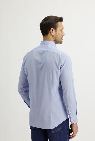 Erkek Giyim - GÖK MAVİSİ M Beden Uzun Kol Slim Fit Oxford Gömlek