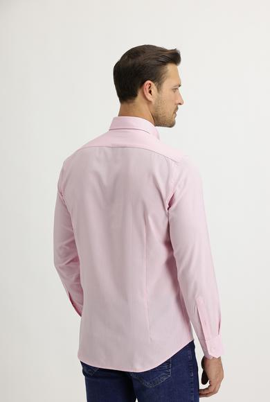Erkek Giyim - PEMBE L Beden Uzun Kol Slim Fit Oxford Gömlek