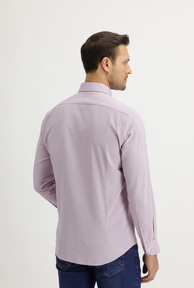 Erkek Giyim - AÇIK MOR XL Beden Uzun Kol Slim Fit Oxford Gömlek