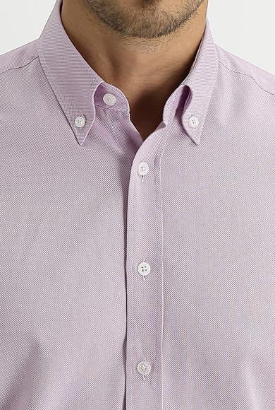 Erkek Giyim - AÇIK MOR XL Beden Uzun Kol Slim Fit Oxford Gömlek