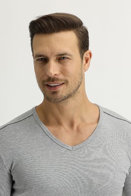 Erkek Giyim - Orta füme XL Beden V Yaka Slim Fit Sweatshirt