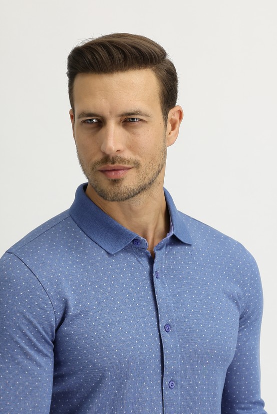 Erkek Giyim - Polo Yaka Slim Fit Düğmelİ Sweatshirt