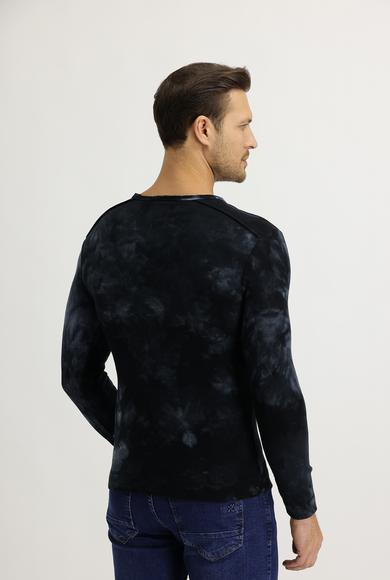Erkek Giyim - KOYU YESİL M Beden V Yaka Batik Desenli Sweatshirt