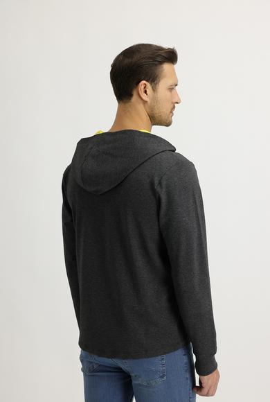 Erkek Giyim - AÇIK ANTRASİT M Beden Kapüşonlu Baskılı Sweatshirt