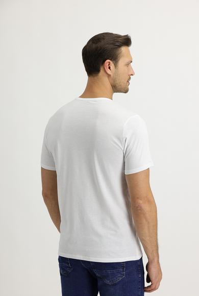 Erkek Giyim - BEYAZ XL Beden V Yaka Slim Fit Tişört