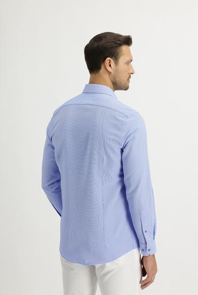 Erkek Giyim - KOYU MAVİ XS Beden Uzun Kol Slim Fit Desenli Gömlek