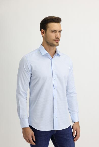 Erkek Giyim - UÇUK MAVİ M Beden Uzun Kol Slim Fit Desenli Gömlek