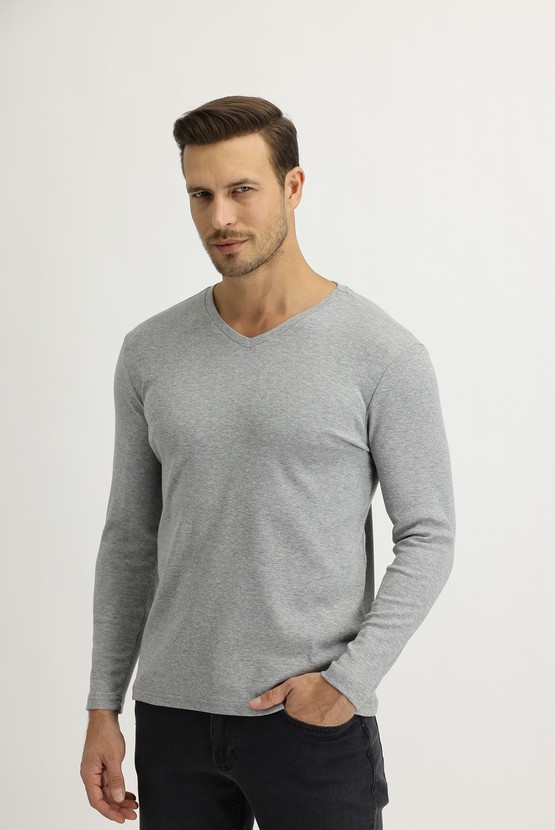 Erkek Giyim - V Yaka Slim Fit Sweatshirt