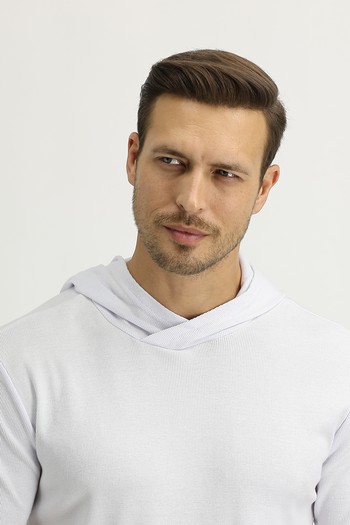 Erkek Giyim - Kapüşonlu Kısa Kol Slim Fit Sweatshirt