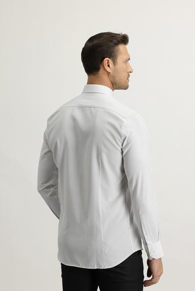 Erkek Giyim - SİYAH L Beden Uzun Kol Slim Fit Desenli Gömlek