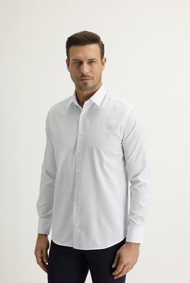 Erkek Giyim - UÇUK MAVİ S Beden Uzun Kol Slim Fit Desenli Gömlek