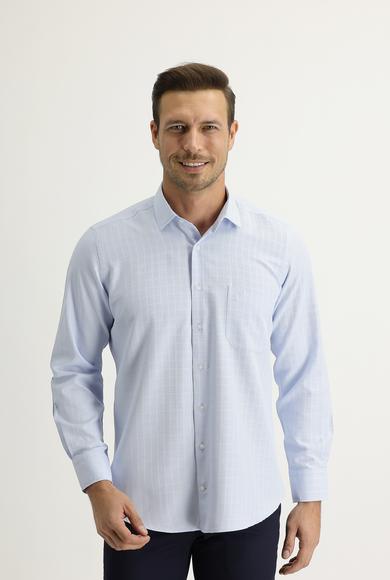 Erkek Giyim - GÖK MAVİSİ L Beden Uzun Kol Regular Fit Desenli Gömlek