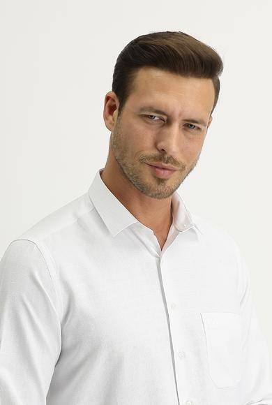 Erkek Giyim - BEYAZ L Beden Uzun Kol Regular Fit Desenli Gömlek