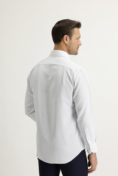 Erkek Giyim - BEYAZ M Beden Uzun Kol Desenli Klasik Gömlek