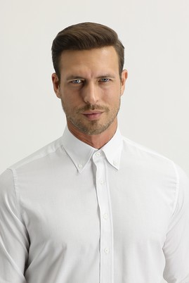 Erkek Giyim - BEYAZ L Beden Uzun Kol Slim Fit Oxford Gömlek