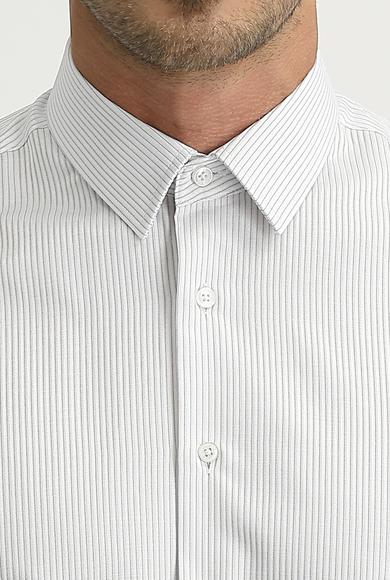 Erkek Giyim - SİYAH L Beden Uzun Kol Slim Fit Desenli Gömlek