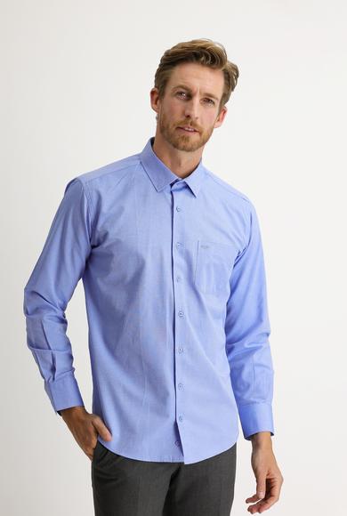 Erkek Giyim - MAVİ L Beden Uzun Kol Klasik Çizgili Gömlek