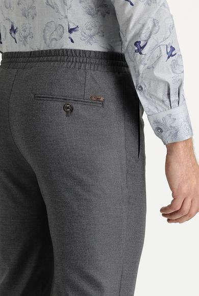 Erkek Giyim - ORTA FÜME 52 Beden Slim Fit Beli Lastikli İpli Spor Pantolon