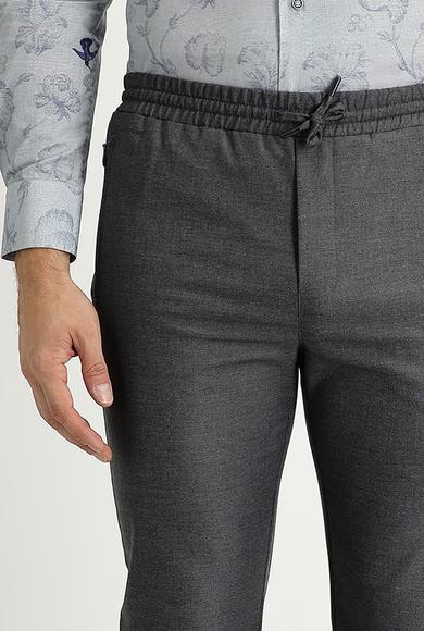 Erkek Giyim - ORTA FÜME 52 Beden Slim Fit Beli Lastikli İpli Spor Pantolon