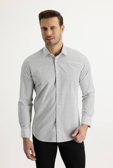 Erkek Giyim - SİYAH XS Beden Uzun Kol Slim Fit Baskılı Gömlek
