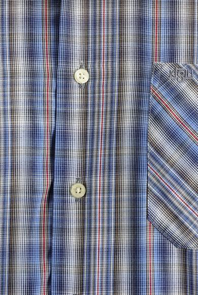 Erkek Giyim - HAVACI MAVİ M Beden Uzun Kol Regular Fit Ekose Gömlek