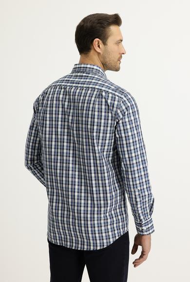 Erkek Giyim - MAVİ L Beden Uzun Kol Regular Fit Ekose Gömlek