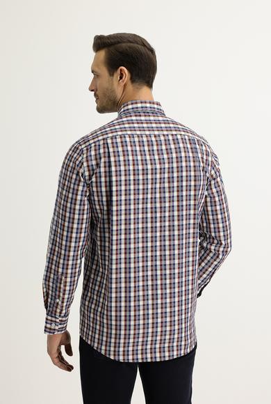 Erkek Giyim - AÇIK BORDO XL Beden Uzun Kol Regular Fit Ekose Gömlek