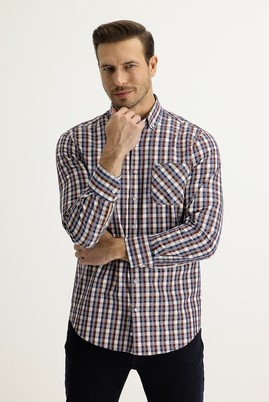 Erkek Giyim - AÇIK BORDO XL Beden Uzun Kol Regular Fit Ekose Gömlek