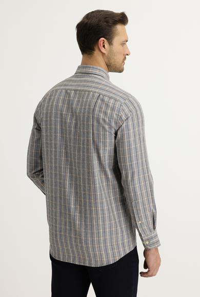 Erkek Giyim - AÇIK VİZON L Beden Uzun Kol Regular Fit Ekose Gömlek