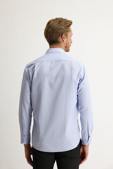 Erkek Giyim - AÇIK MAVİ M Beden Uzun Kol Çizgili Klasik Gömlek