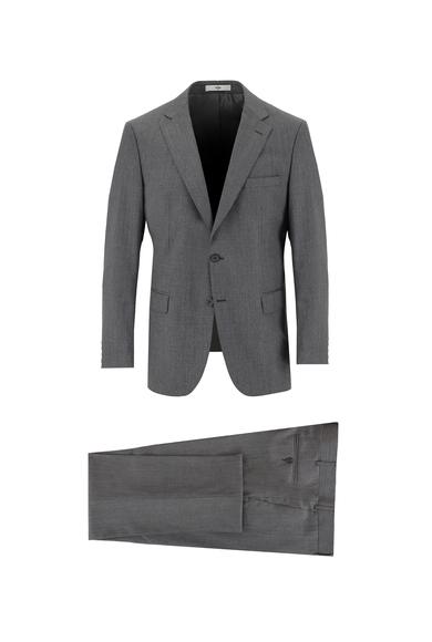 Erkek Giyim - AÇIK ANTRASİT 54 Beden Regular Fit Yünlü Kareli Takım Elbise
