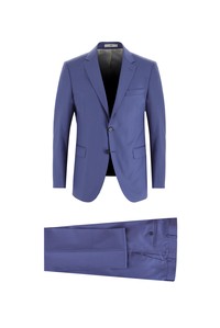 Erkek Giyim - Slim Fit Kareli Yünlü Takım Elbise
