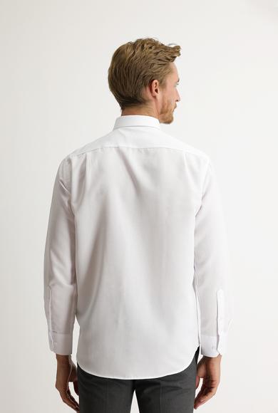 Erkek Giyim - BEYAZ L Beden Uzun Kol Desenli Klasik Gömlek