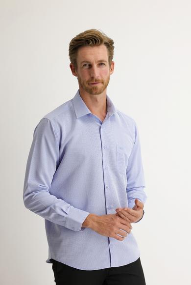 Erkek Giyim - AÇIK MAVİ L Beden Uzun Kol Desenli Klasik Gömlek