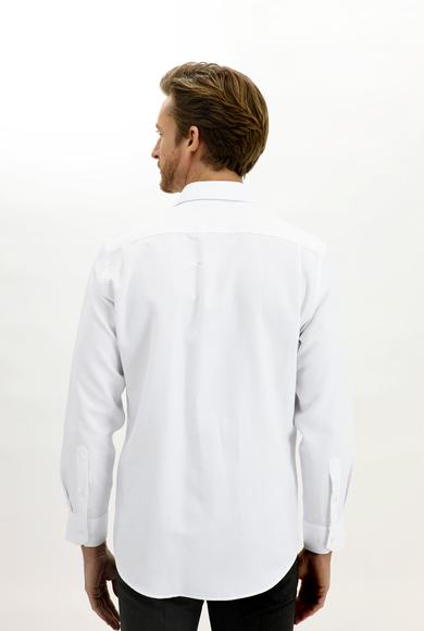 Erkek Giyim - BEYAZ 4X Beden Uzun Kol Klasik Desenli Gömlek