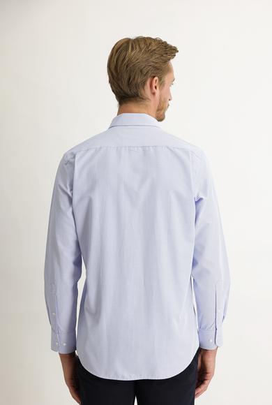 Erkek Giyim - KOYU MAVİ M Beden Uzun Kol Desenli Klasik Gömlek