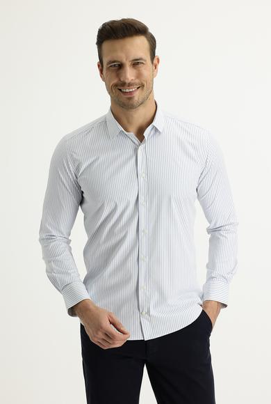 Erkek Giyim - UÇUK MAVİ S Beden Uzun Kol Slim Fit Çizgili Gömlek
