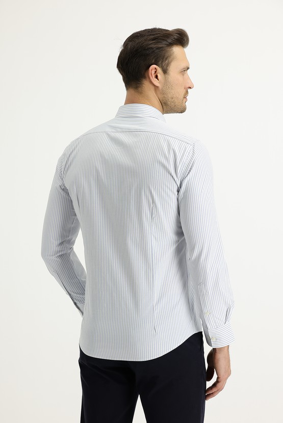 Erkek Giyim - Uzun Kol Slim Fit Çizgili Gömlek