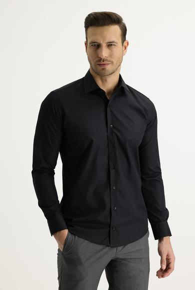 Erkek Giyim - SİYAH XL Beden Uzun Kol Slim Fit Klasik Gömlek