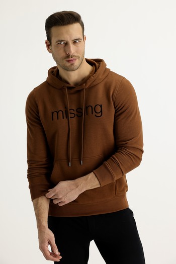 Erkek Giyim - Kapüşonlu Slim Fit Baskılı Sweatshirt