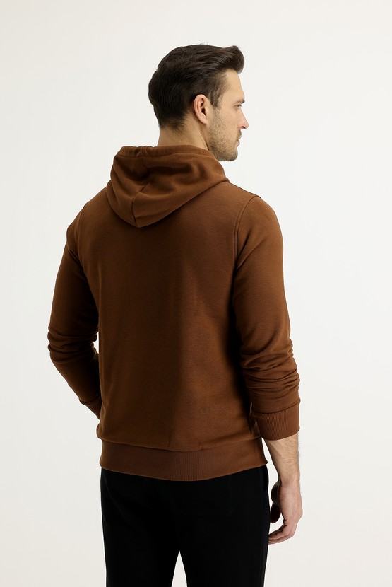 Erkek Giyim - Kapüşonlu Slim Fit Baskılı Sweatshirt