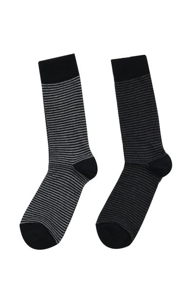 Erkek Giyim - SİYAH 39-41 Beden 2'li Desenli Çorap