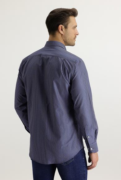 Erkek Giyim - KOYU MAVİ M Beden Uzun Kol Regular Fit Ekose Gömlek