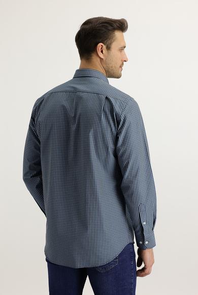 Erkek Giyim - ORMAN YEŞİLİ S Beden Uzun Kol Regular Fit Ekose Gömlek