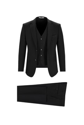 Siyah Klasik Yelekli Takım Elbise Kigili